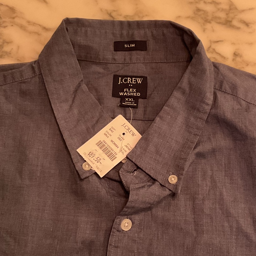 NWT JCREW Mens Blue Button Down Slim Flex shirt Sz XXL - missing last button - Picture 5 of 7